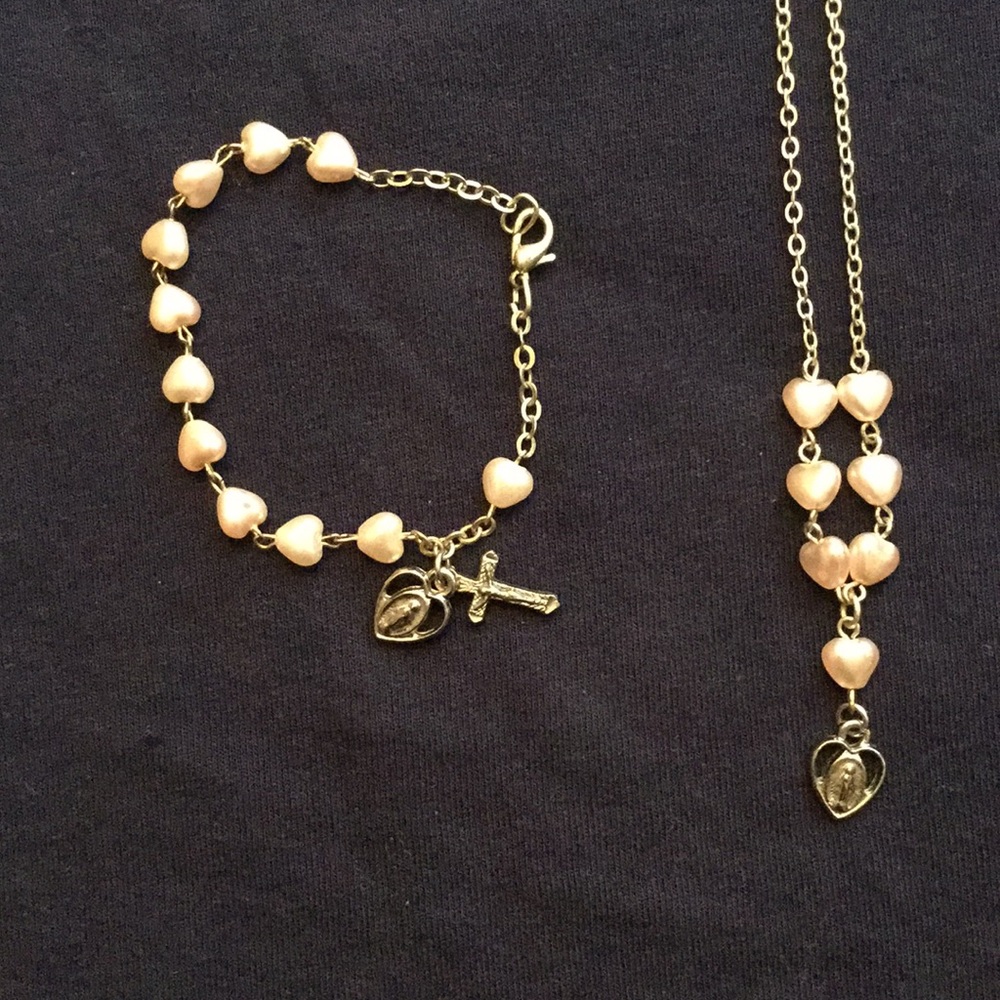 Silver and pink necklace and bracelet set